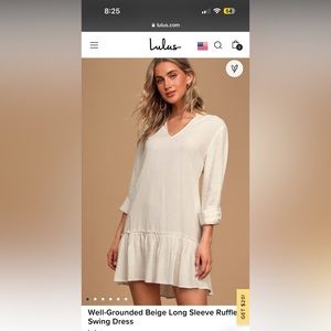 Lightweight linen-blend mini dress V-neckline, ruffled hem.